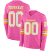 Custom Hockey Jersey – Triple Stripes Pink White Yellow Long Sleeve – front and back view