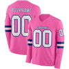 Custom Hockey Jersey – Triple Stripes Pink White Royal Long Sleeve – front and back view