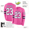 Custom Hockey Jersey – Triple Stripes Pink White Navy Long Sleeve – product details