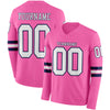 Custom Hockey Jersey – Triple Stripes Pink White Navy Long Sleeve – front and back view