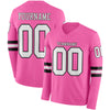 Custom Hockey Jersey – Triple Stripes Pink White Black Long Sleeve – front and back view