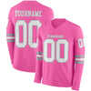 Custom Hockey Jersey – Triple Stripes Pink White Gray Long Sleeve – front and back view