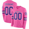 Custom Hockey Jersey – Triple Stripes Pink Purple White Long Sleeve – front and back view