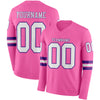 Custom Hockey Jersey – Triple Stripes Pink White Purple Long Sleeve – front and back view