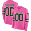 Custom Hockey Jersey – Triple Stripes Pink Green White Long Sleeve – front and back view
