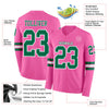 Custom Hockey Jersey – Triple Stripes Pink Kelly Green White Long Sleeve – product details