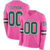 Custom Hockey Jersey – Triple Stripes Pink Kelly Green White Long Sleeve – front and back view