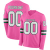 Custom Hockey Jersey – Triple Stripes Pink White=Kelly Green Long Sleeve – front and back view