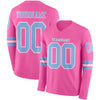 Custom Hockey Jersey – Triple Stripes Pink Light Blue White Long Sleeve – front and back view