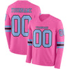 Custom Hockey Jersey – Triple Stripes Pink Light Blue Black Long Sleeve – front and back view