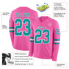 Custom Hockey Jersey – Triple Stripes Pink Teal White Long Sleeve – product details