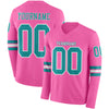 Custom Hockey Jersey – Triple Stripes Pink Teal White Long Sleeve – front and back view