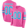 Custom Hockey Jersey – Triple Stripes Pink Sky Blue White Long Sleeve – front and back view