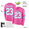 Custom Hockey Jersey – Triple Stripes Pink White Sky Blue Long Sleeve – product details