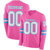 Custom Hockey Jersey – Triple Stripes Pink White Sky Blue Long Sleeve – front and back view