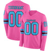 Custom Hockey Jersey – Triple Stripes Pink Sky Blue Black Long Sleeve – front and back view