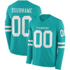 Custom Hockey Jersey – Triple Stripes Aqua White Long Sleeve – front and back view