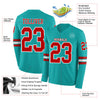 Custom Hockey Jersey – Triple Stripes Aqua Red White Long Sleeve – product details