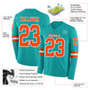 Custom Hockey Jersey – Triple Stripes Aqua Orange White Long Sleeve – product details