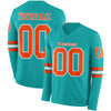 Custom Hockey Jersey – Triple Stripes Aqua Orange White Long Sleeve – front and back view
