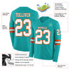 Custom Hockey Jersey – Triple Stripes Aqua White Orange Long Sleeve – product details