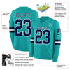 Custom Hockey Jersey – Triple Stripes Aqua Navy White Long Sleeve – product details