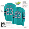 Custom Hockey Jersey – Triple Stripes Aqua Gray Navy Long Sleeve – product details