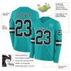 Custom Hockey Jersey – Triple Stripes Aqua Black White Long Sleeve – product details