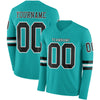 Custom Hockey Jersey – Triple Stripes Aqua Black White Long Sleeve – front and back view