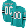 Custom Hockey Jersey – Triple Stripes Aqua White Black Long Sleeve – front and back view