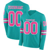 Custom Hockey Jersey – Triple Stripes Aqua Pink White Long Sleeve – front and back view