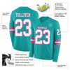 Custom Hockey Jersey – Triple Stripes Aqua White Pink Long Sleeve – product details
