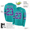 Custom Hockey Jersey – Triple Stripes Aqua Purple White Long Sleeve – product details