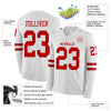 Custom Hockey Jersey – Triple Stripes White Red Long Sleeve – product details