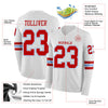 Custom Hockey Jersey – Triple Stripes White Red Light Blue Long Sleeve – product details