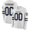 Custom Hockey Jersey – Triple Stripes White Royal Yellow Long Sleeve – front and back view