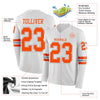 Custom Hockey Jersey – Triple Stripes White Orange Gray Long Sleeve – product details