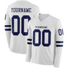 Custom Hockey Jersey – Triple Stripes White Navy Long Sleeve – front and back view