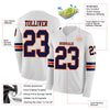 Custom Hockey Jersey – Triple Stripes White Navy Orange Long Sleeve – product details
