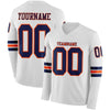Custom Hockey Jersey – Triple Stripes White Navy Orange Long Sleeve – front and back view