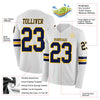 Custom Hockey Jersey – Triple Stripes White Navy Gold Long Sleeve – product details