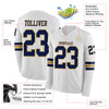 Custom Hockey Jersey – Triple Stripes White Navy Old Gold Long Sleeve – product details