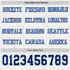 Custom Hockey Jersey – Triple Stripes White Navy Light Blue Long Sleeve – personalization font options