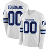 Custom Hockey Jersey – Triple Stripes White Navy Light Blue Long Sleeve – front and back view