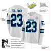 Custom Hockey Jersey – Triple Stripes White Navy Teal Long Sleeve – product details