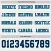 Custom Hockey Jersey – Triple Stripes White Navy Teal Long Sleeve – personalization font options