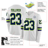Custom Hockey Jersey – Triple Stripes White Navy Neon Green Long Sleeve – product details