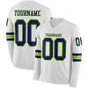 Custom Hockey Jersey – Triple Stripes White Navy Neon Green Long Sleeve – front and back view