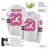 Custom Hockey Jersey – Triple Stripes White Pink Black Long Sleeve – product details