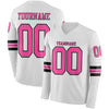 Custom Hockey Jersey – Triple Stripes White Pink Black Long Sleeve – front and back view
